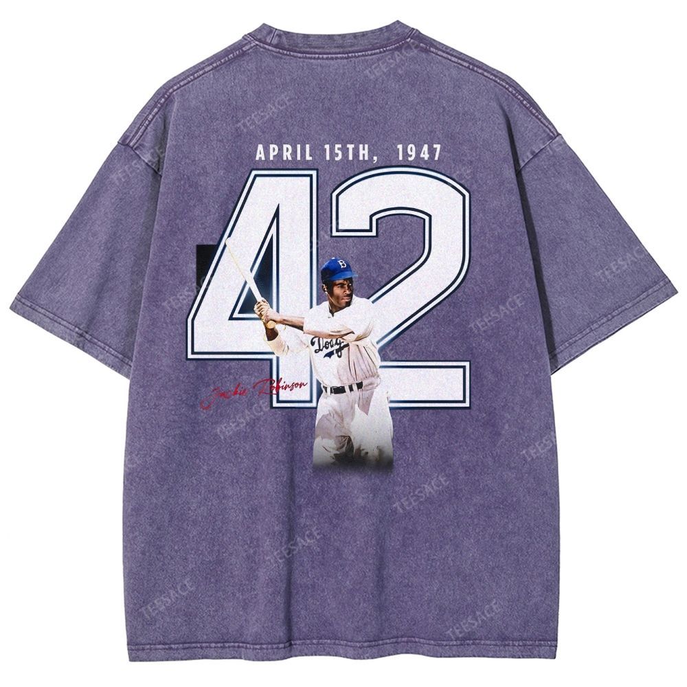 Unisex-Adult Vintage Oversized Washed Cotton T-Shirt | JACKIE ROBINSON