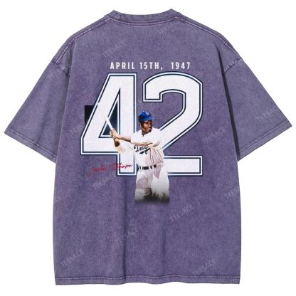 Unisex-Adult Vintage Oversized Washed Cotton T-Shirt | JACKIE ROBINSON