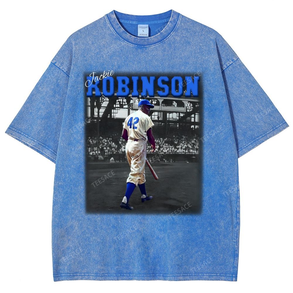 Unisex-Adult Vintage Oversized Washed Cotton T-Shirt | JACKIE ROBINSON