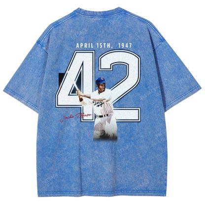 Unisex-Adult Vintage Oversized Washed Cotton T-Shirt | JACKIE ROBINSON