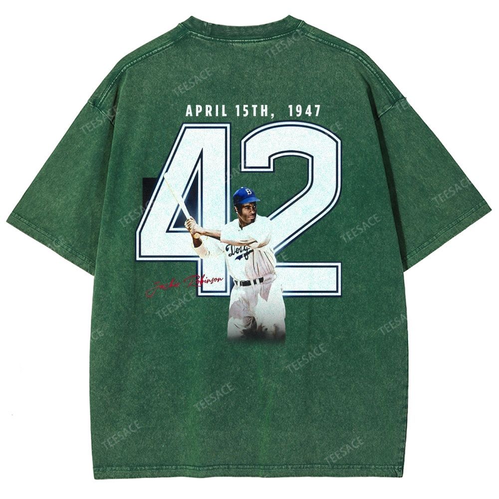 Unisex-Adult Vintage Oversized Washed Cotton T-Shirt | JACKIE ROBINSON
