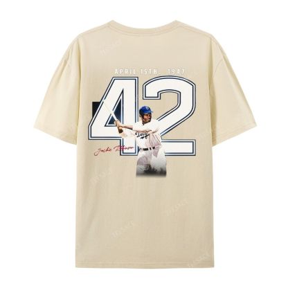 Unisex-Adult Vintage Oversized Washed Cotton T-Shirt | JACKIE ROBINSON