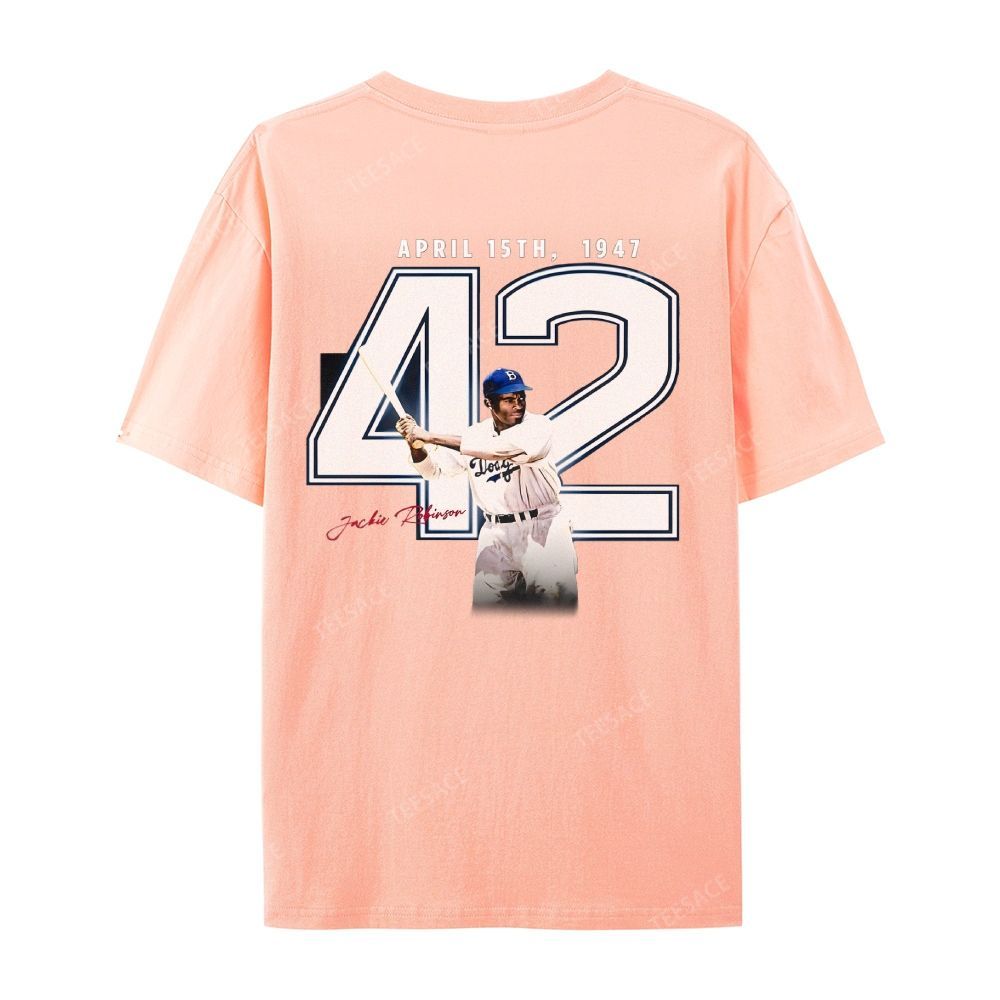 Unisex-Adult Vintage Oversized Washed Cotton T-Shirt | JACKIE ROBINSON