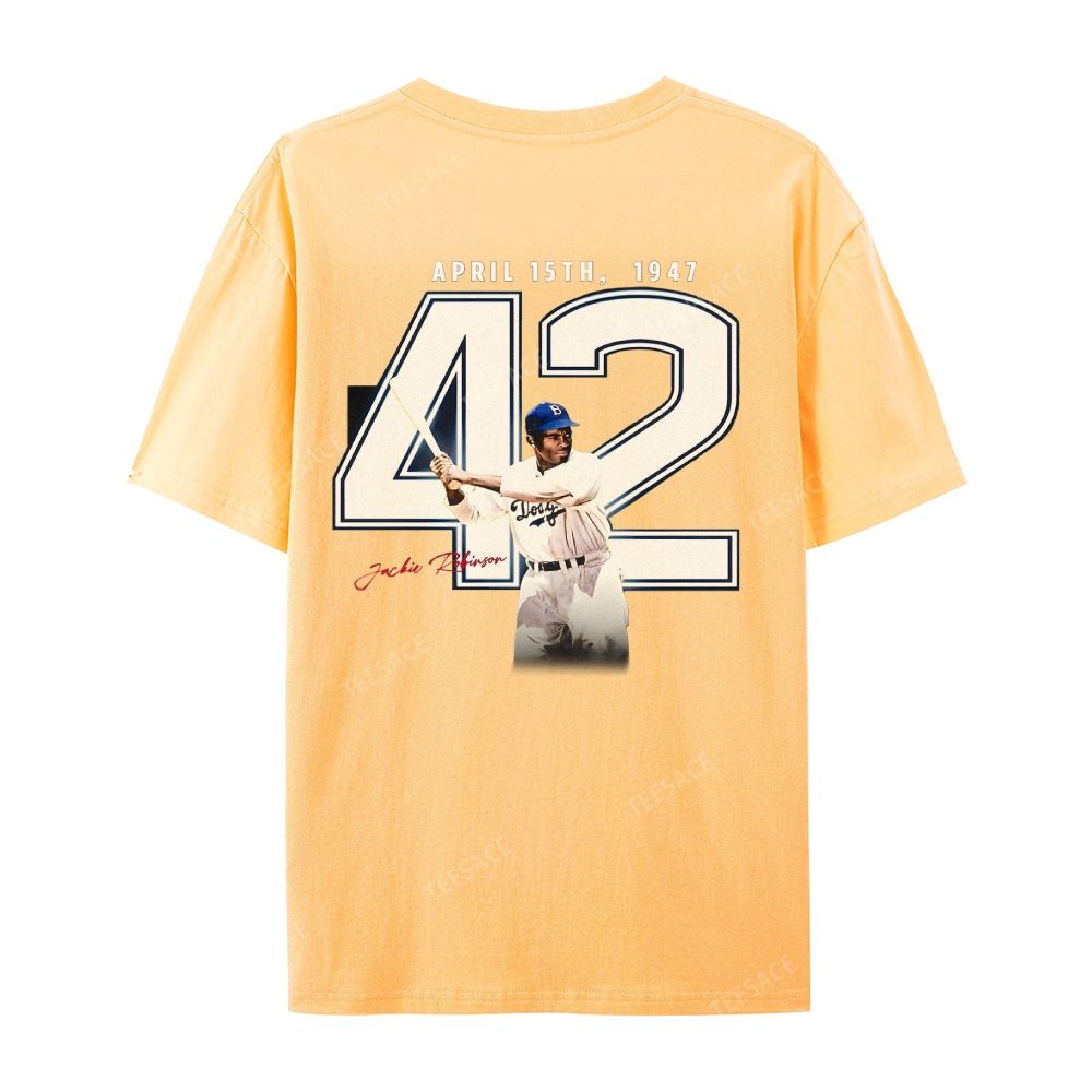 Unisex-Adult Vintage Oversized Washed Cotton T-Shirt | JACKIE ROBINSON