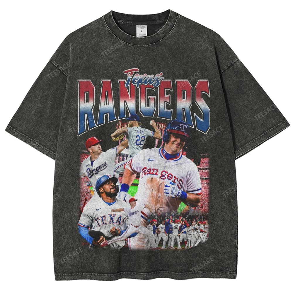 Unisex-Adult Oversized Washed Street T-shirt TEXAS RANGERS Vintage Tee