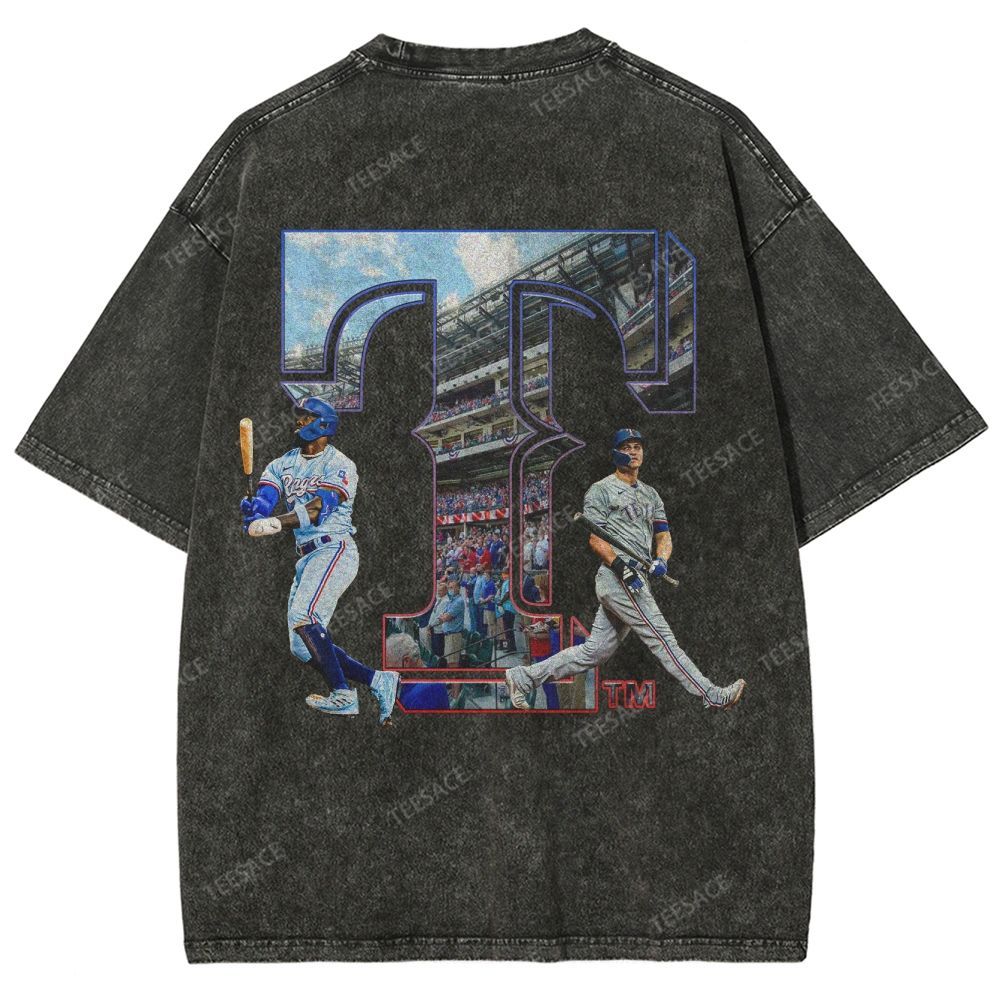 Unisex-Adult Oversized Washed Street T-shirt TEXAS RANGERS Vintage Tee