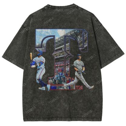 Unisex-Adult Oversized Washed Street T-shirt TEXAS RANGERS Vintage Tee