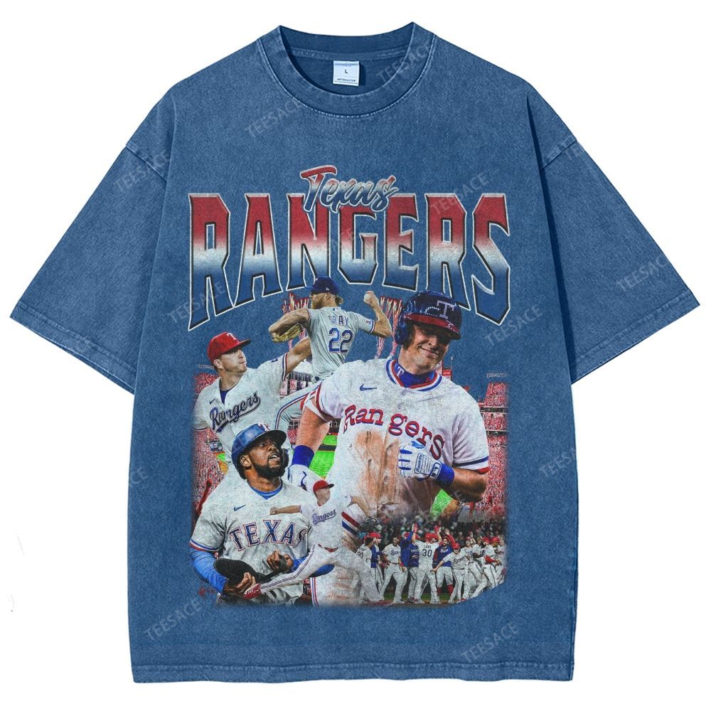 Unisex-Adult Oversized Washed Street T-shirt TEXAS RANGERS Vintage Tee