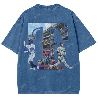 Unisex-Adult Oversized Washed Street T-shirt TEXAS RANGERS Vintage Tee