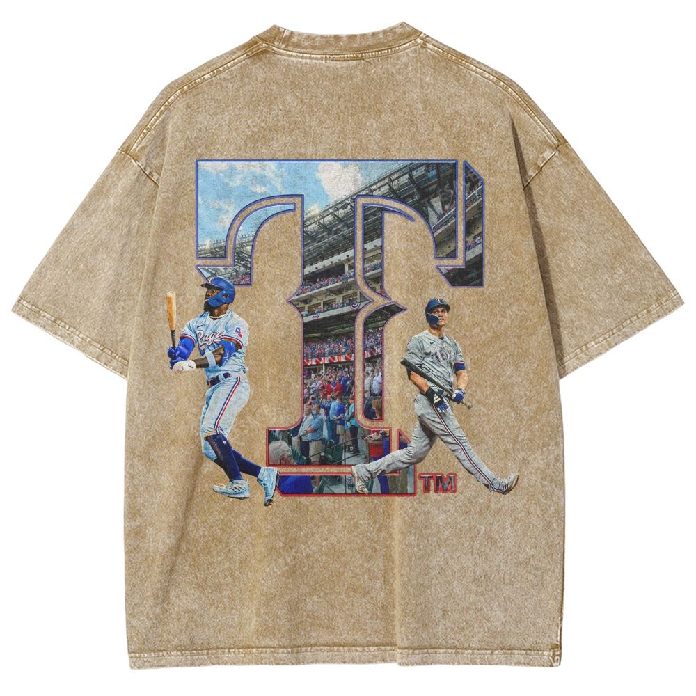 Unisex-Adult Oversized Washed Street T-shirt TEXAS RANGERS Vintage Tee