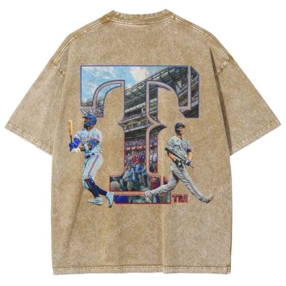 Unisex-Adult Oversized Washed Street T-shirt TEXAS RANGERS Vintage Tee