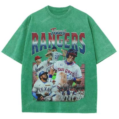 Unisex-Adult Oversized Washed Street T-shirt TEXAS RANGERS Vintage Tee
