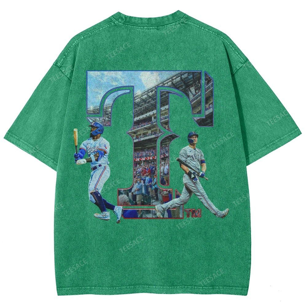 Unisex-Adult Oversized Washed Street T-shirt TEXAS RANGERS Vintage Tee