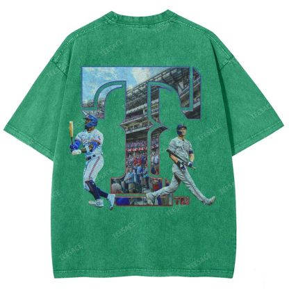 Unisex-Adult Oversized Washed Street T-shirt TEXAS RANGERS Vintage Tee