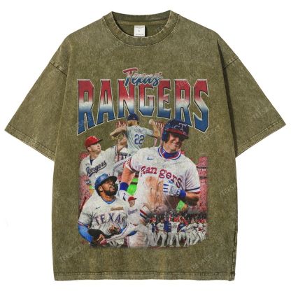 Unisex-Adult Oversized Washed Street T-shirt TEXAS RANGERS Vintage Tee
