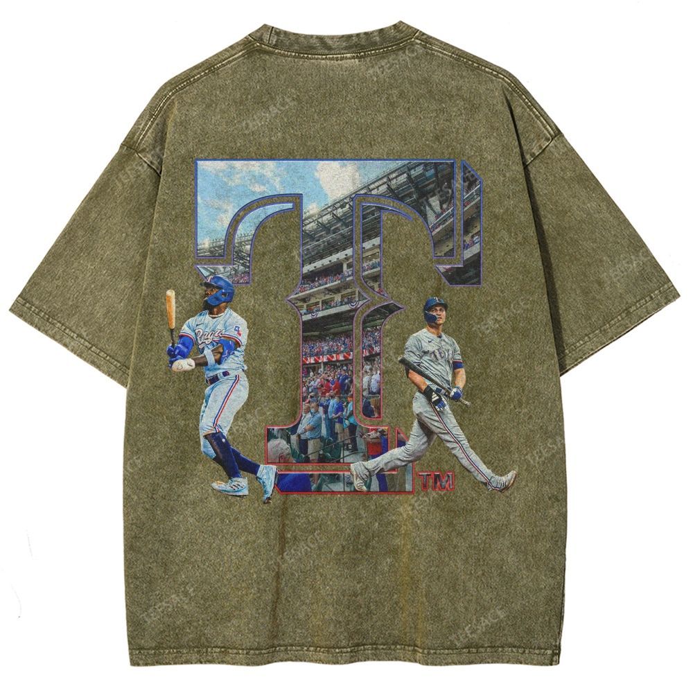 Unisex-Adult Oversized Washed Street T-shirt TEXAS RANGERS Vintage Tee