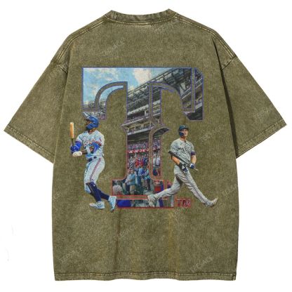 Unisex-Adult Oversized Washed Street T-shirt TEXAS RANGERS Vintage Tee