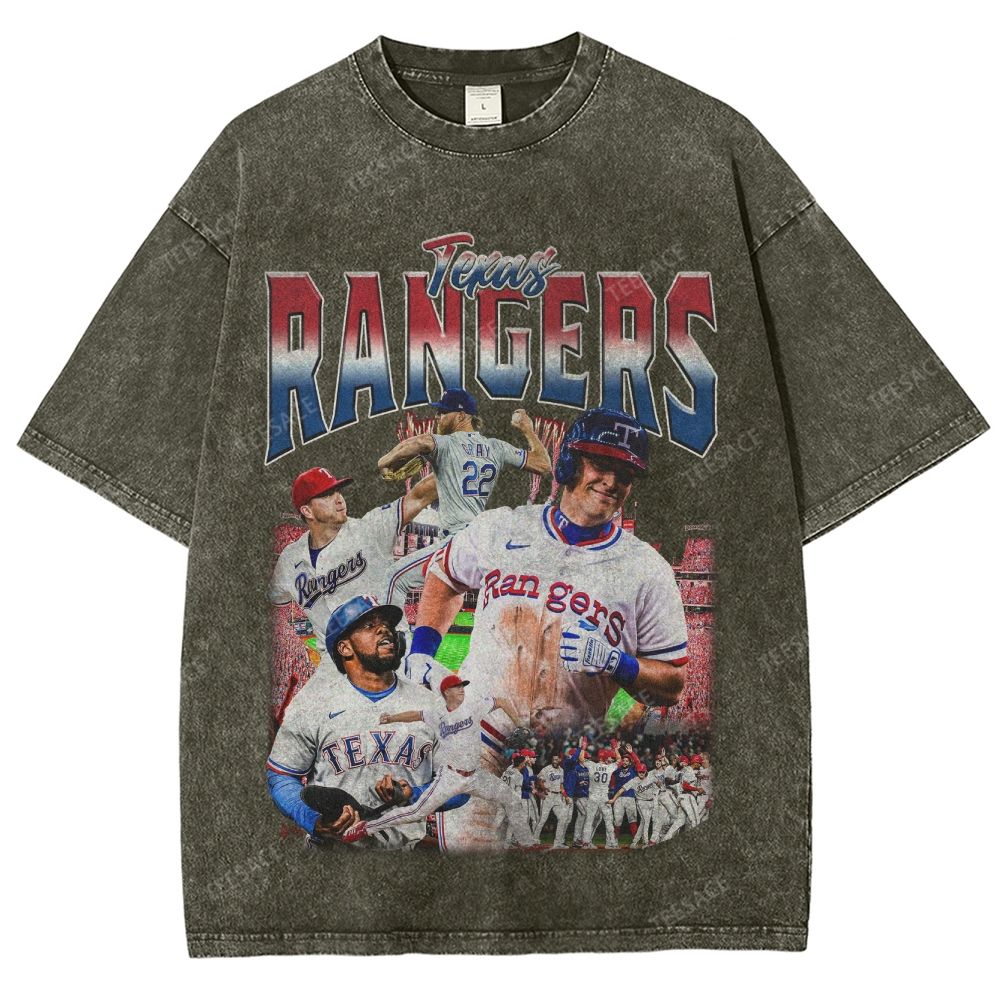 Unisex-Adult Oversized Washed Street T-shirt TEXAS RANGERS Vintage Tee