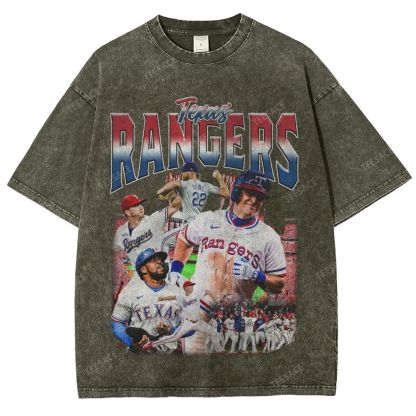 Unisex-Adult Oversized Washed Street T-shirt TEXAS RANGERS Vintage Tee