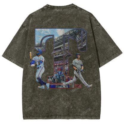 Unisex-Adult Oversized Washed Street T-shirt TEXAS RANGERS Vintage Tee