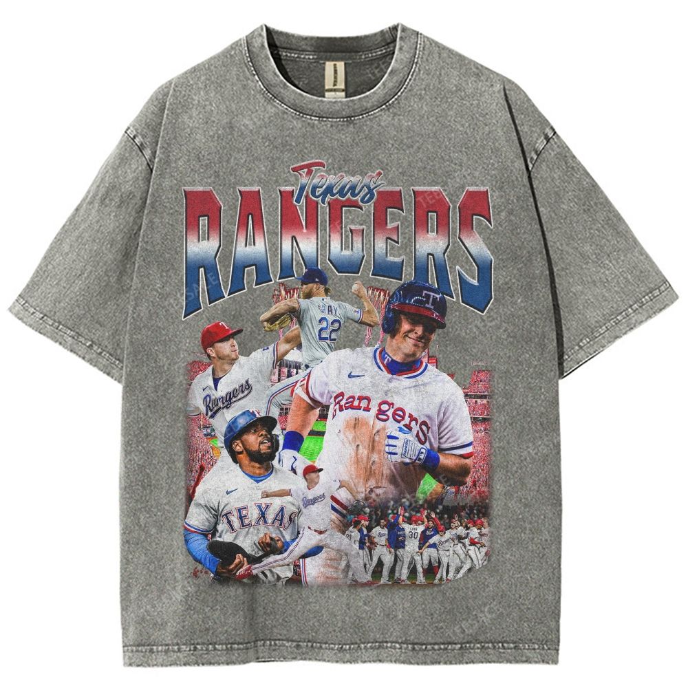 Unisex-Adult Oversized Washed Street T-shirt TEXAS RANGERS Vintage Tee