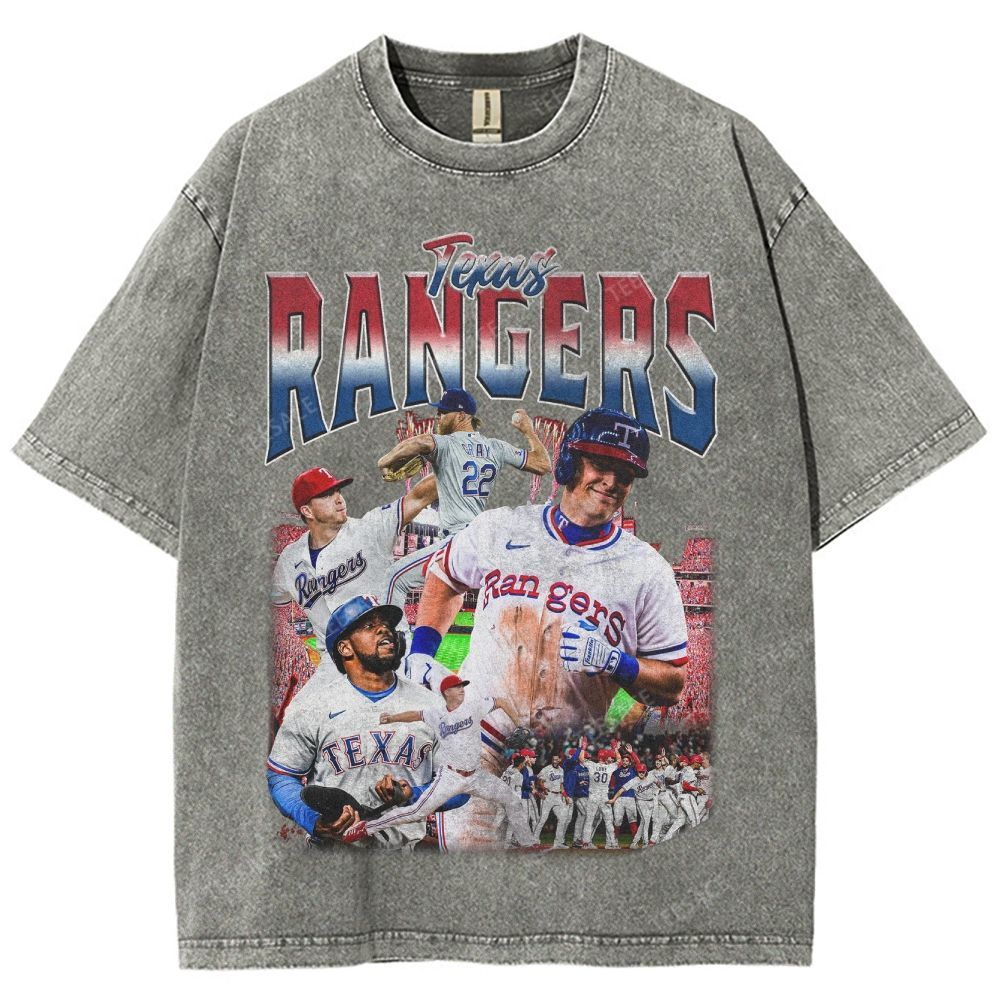 Unisex-Adult Oversized Washed Street T-shirt TEXAS RANGERS Vintage Tee