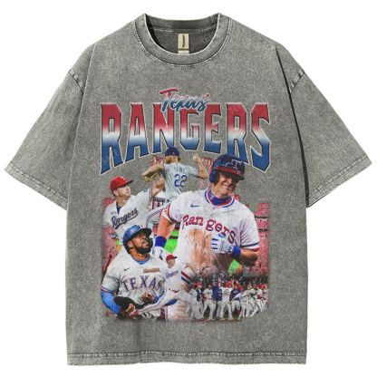 Unisex-Adult Oversized Washed Street T-shirt TEXAS RANGERS Vintage Tee