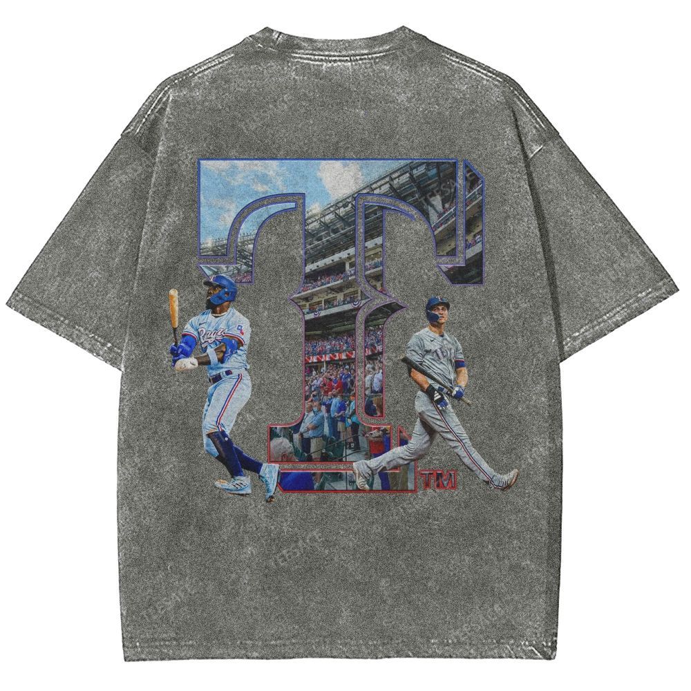 Unisex-Adult Oversized Washed Street T-shirt TEXAS RANGERS Vintage Tee