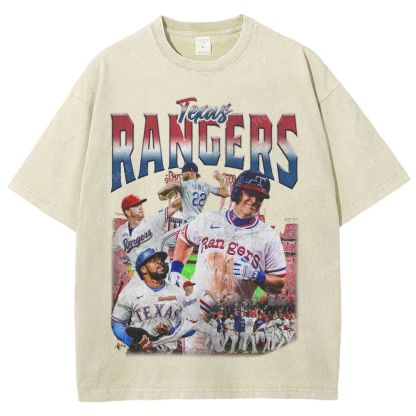 Unisex-Adult Oversized Washed Street T-shirt TEXAS RANGERS Vintage Tee