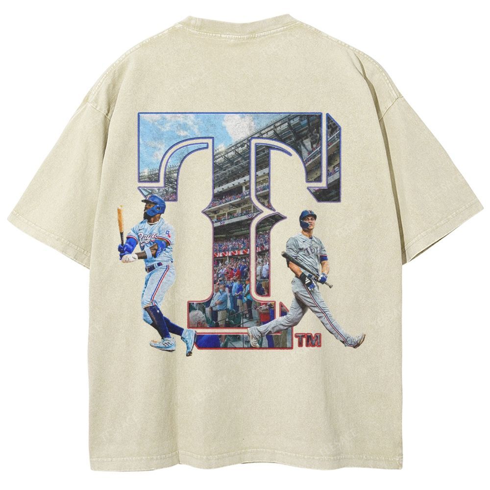 Unisex-Adult Oversized Washed Street T-shirt TEXAS RANGERS Vintage Tee