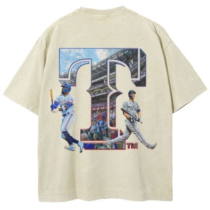 Unisex-Adult Oversized Washed Street T-shirt TEXAS RANGERS Vintage Tee