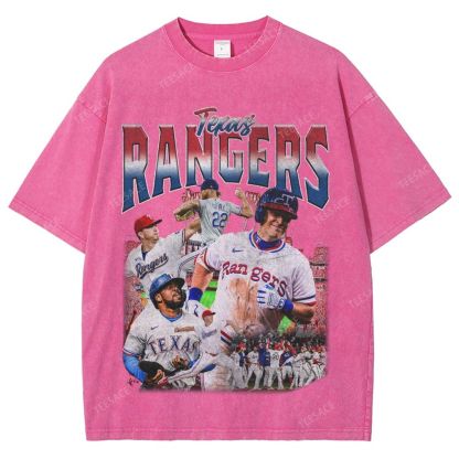 Unisex-Adult Oversized Washed Street T-shirt TEXAS RANGERS Vintage Tee
