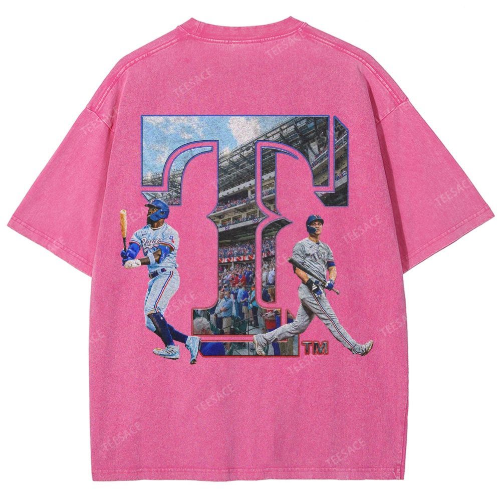Unisex-Adult Oversized Washed Street T-shirt TEXAS RANGERS Vintage Tee