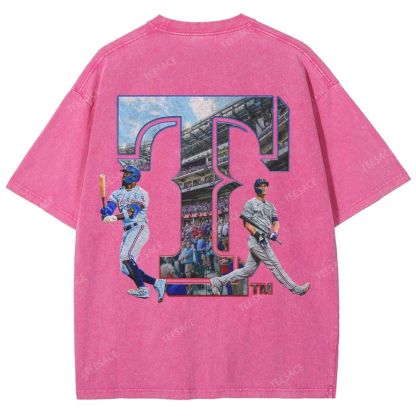 Unisex-Adult Oversized Washed Street T-shirt TEXAS RANGERS Vintage Tee
