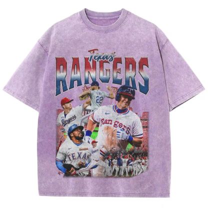 Unisex-Adult Oversized Washed Street T-shirt TEXAS RANGERS Vintage Tee