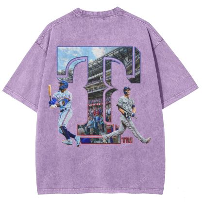 Unisex-Adult Oversized Washed Street T-shirt TEXAS RANGERS Vintage Tee