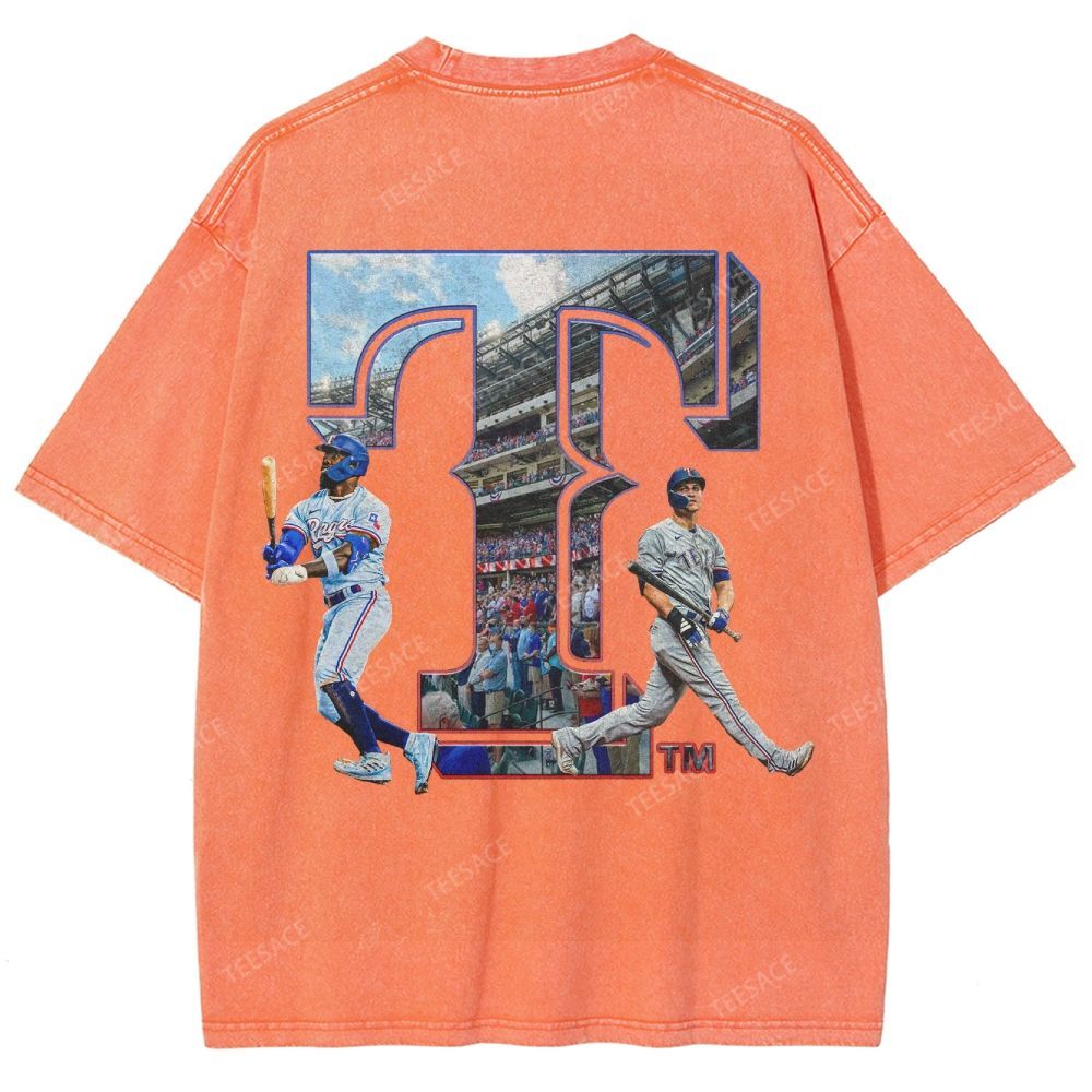 Unisex-Adult Oversized Washed Street T-shirt TEXAS RANGERS Vintage Tee