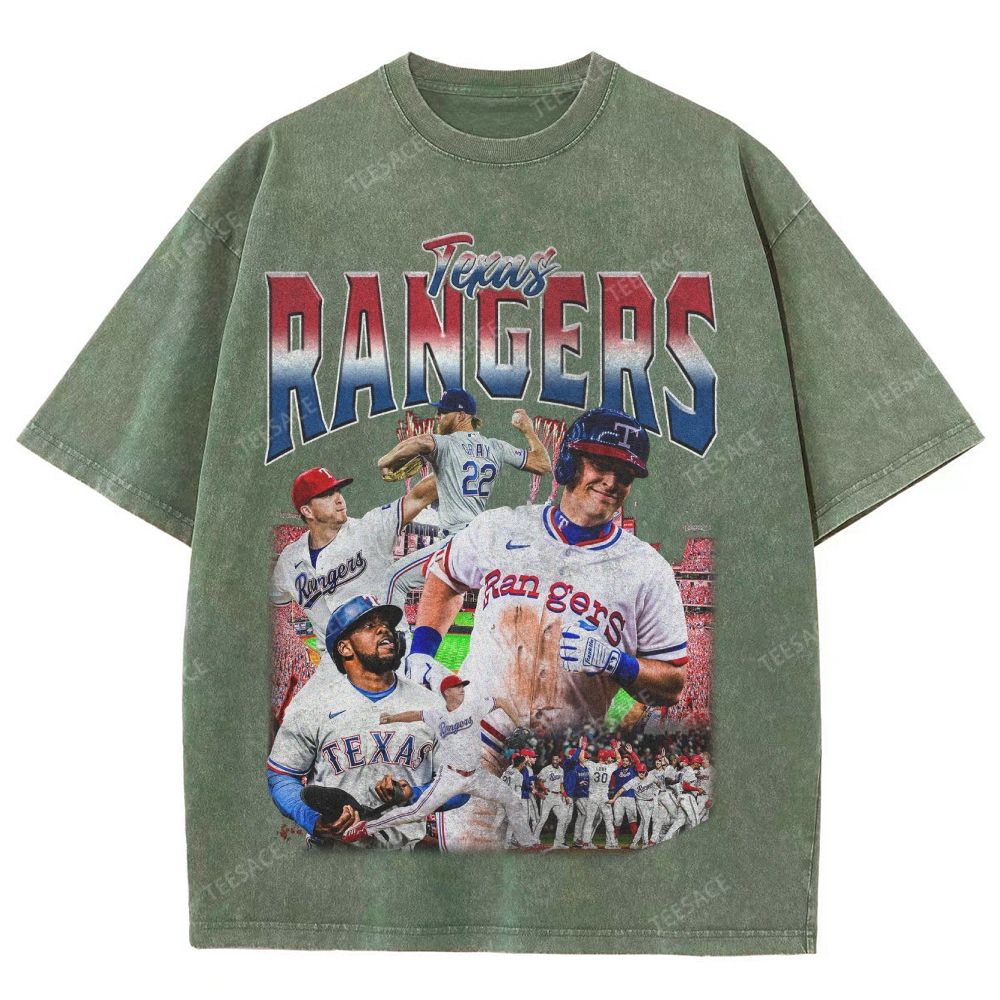 Unisex-Adult Oversized Washed Street T-shirt TEXAS RANGERS Vintage Tee