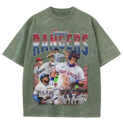 Unisex-Adult Oversized Washed Street T-shirt TEXAS RANGERS Vintage Tee