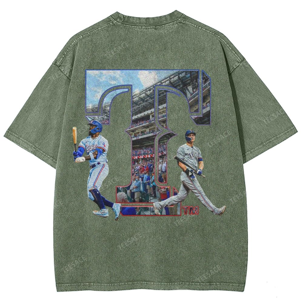 Unisex-Adult Oversized Washed Street T-shirt TEXAS RANGERS Vintage Tee