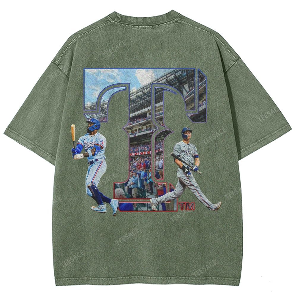 Unisex-Adult Oversized Washed Street T-shirt TEXAS RANGERS Vintage Tee