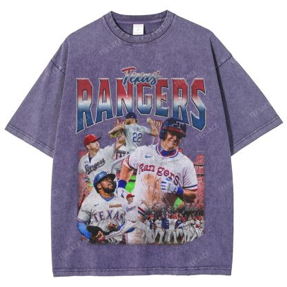 Unisex-Adult Oversized Washed Street T-shirt TEXAS RANGERS Vintage Tee