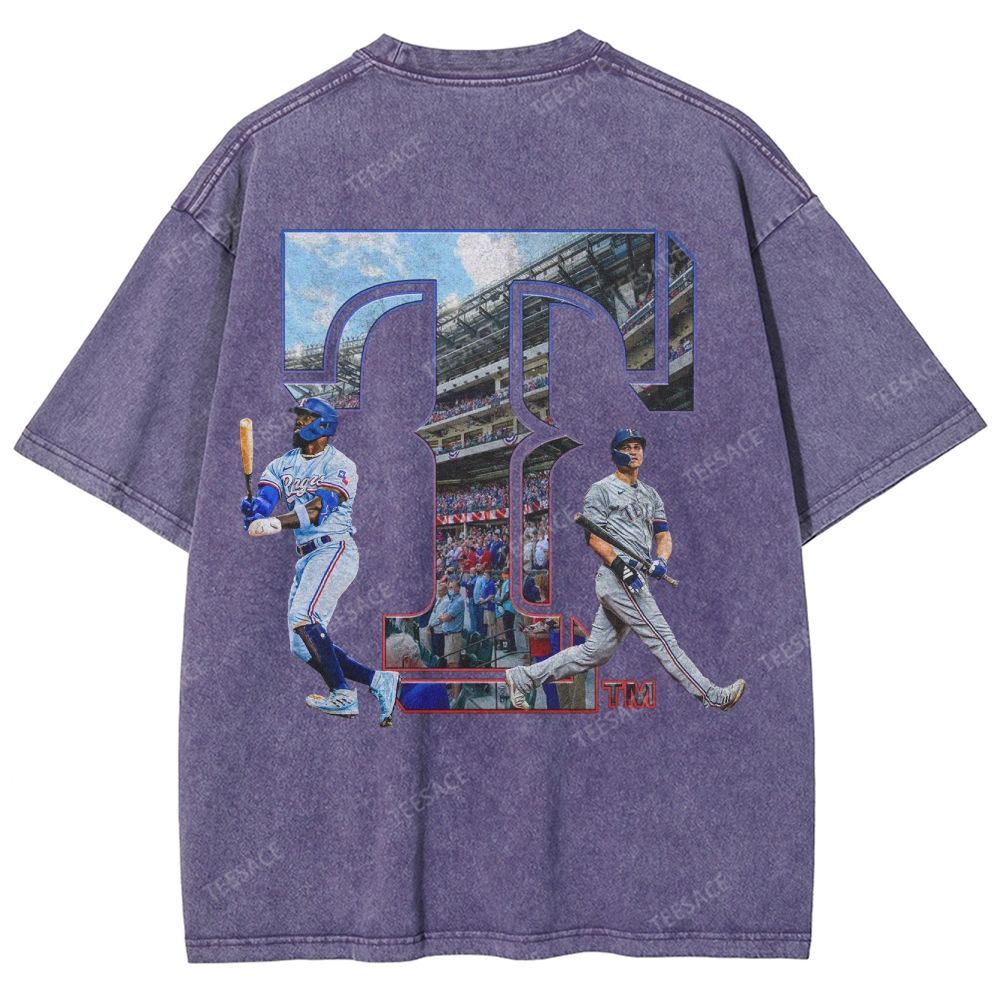 Unisex-Adult Oversized Washed Street T-shirt TEXAS RANGERS Vintage Tee