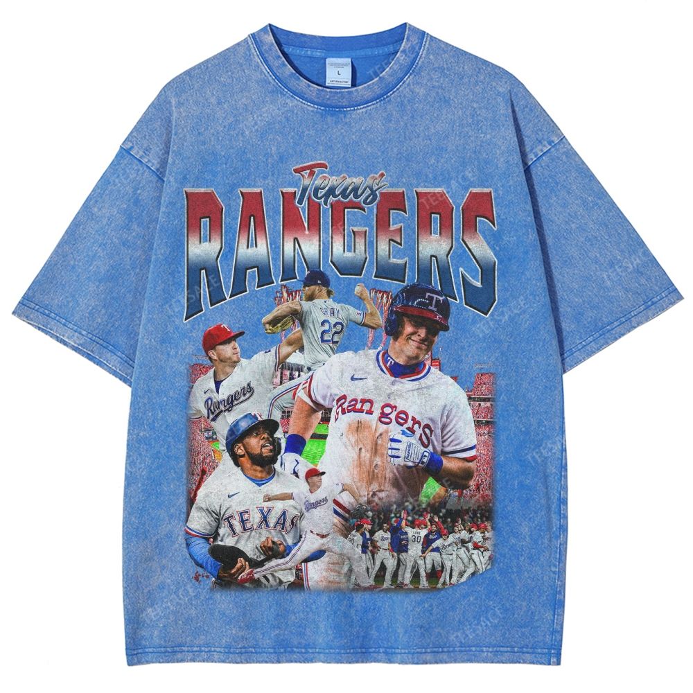 Unisex-Adult Oversized Washed Street T-shirt TEXAS RANGERS Vintage Tee