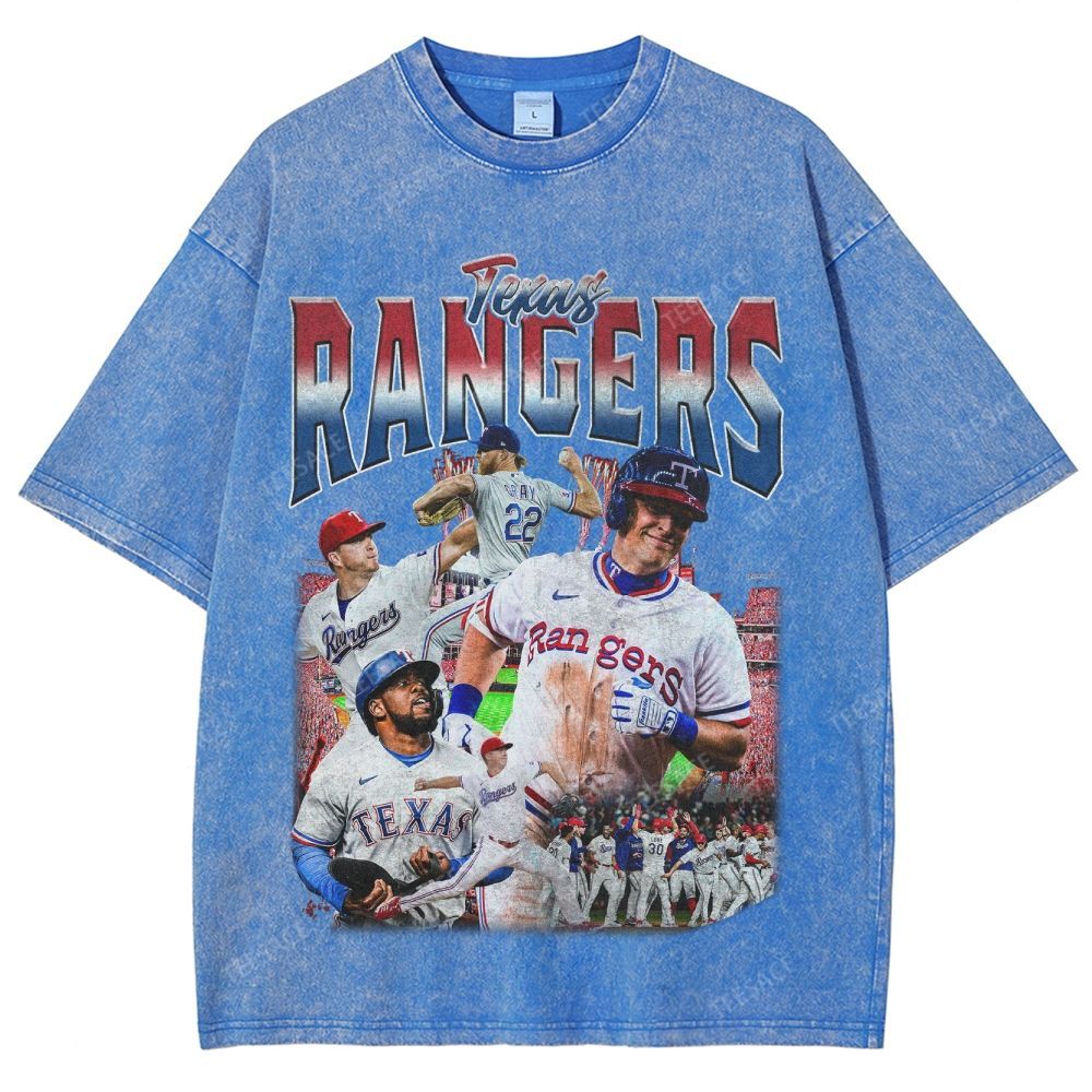 Unisex-Adult Oversized Washed Street T-shirt TEXAS RANGERS Vintage Tee