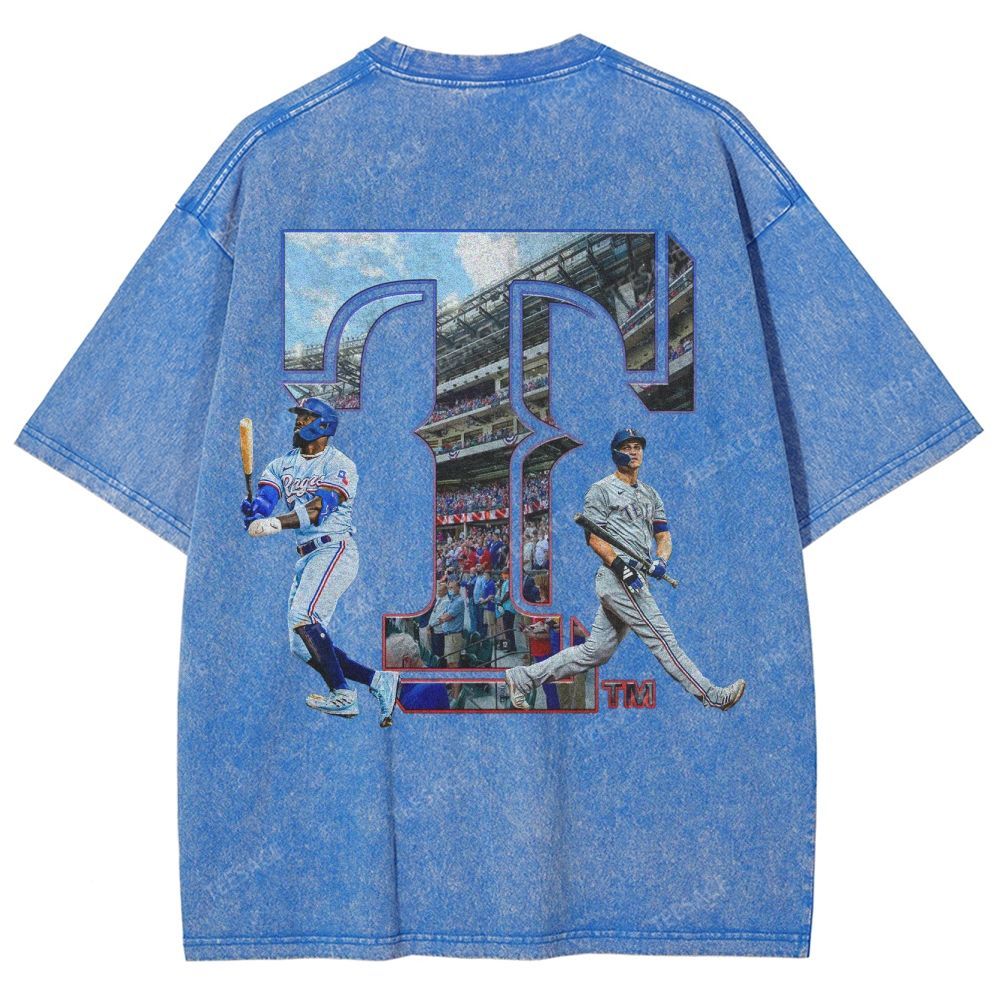 Unisex-Adult Oversized Washed Street T-shirt TEXAS RANGERS Vintage Tee