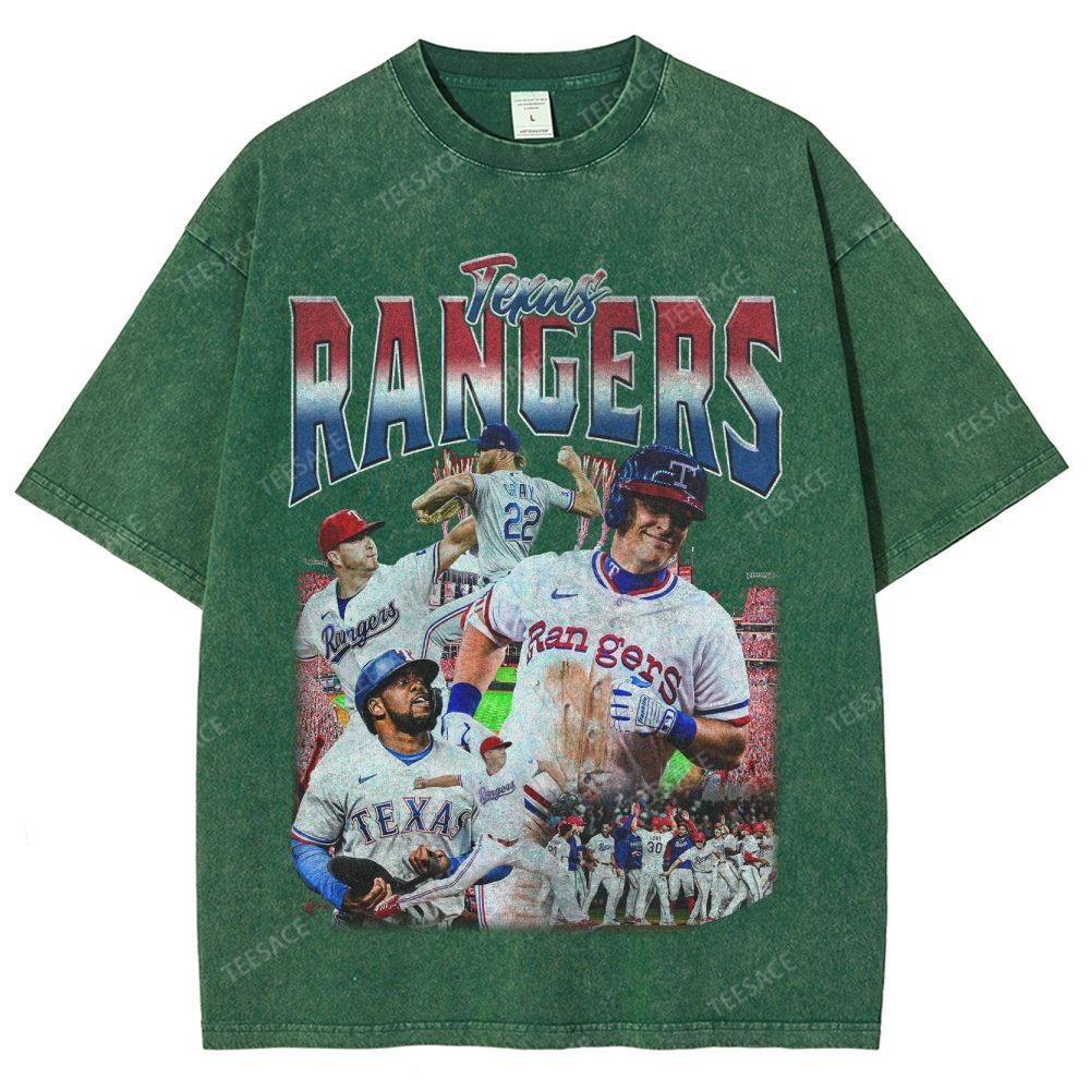 Unisex-Adult Oversized Washed Street T-shirt TEXAS RANGERS Vintage Tee