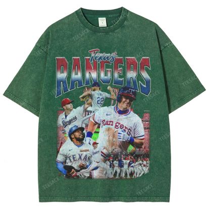 Unisex-Adult Oversized Washed Street T-shirt TEXAS RANGERS Vintage Tee