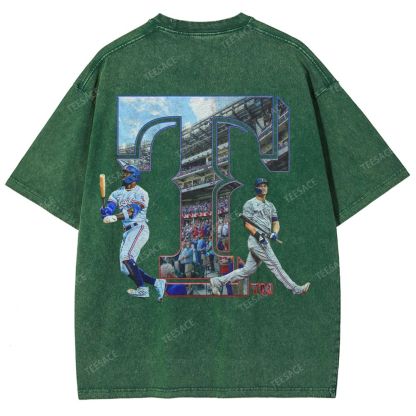 Unisex-Adult Oversized Washed Street T-shirt TEXAS RANGERS Vintage Tee