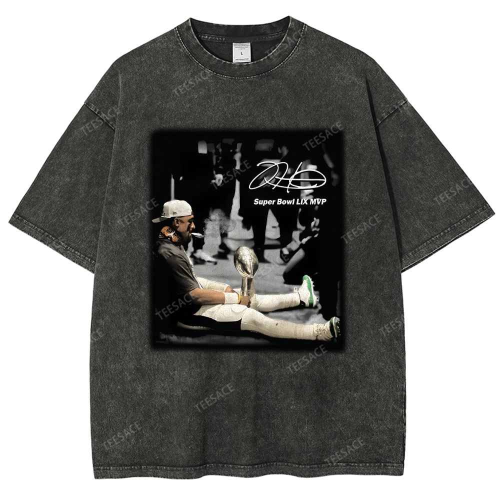 Vintage Style Unisex-Adult Oversized Washed Street T-shirt | JALEN HURTS MVP 2.12 2.0 TEE